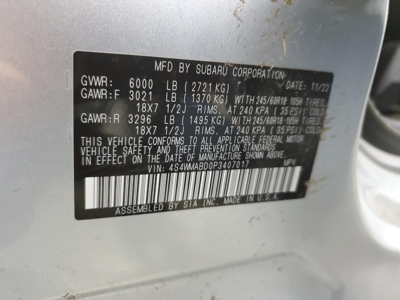 4S4WMABD0P3407017 2023 Subaru Ascent Premium