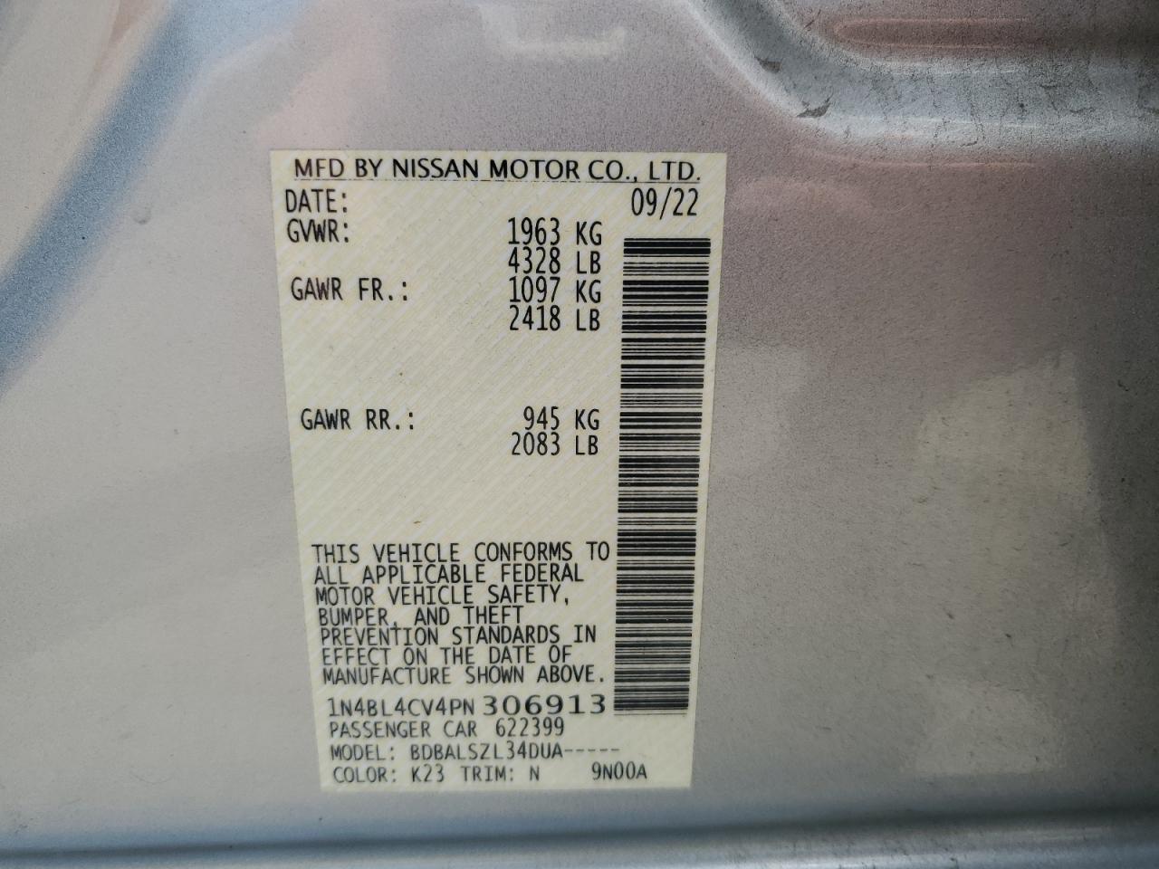 1N4BL4CV4PN306913 2023 Nissan Altima Sr