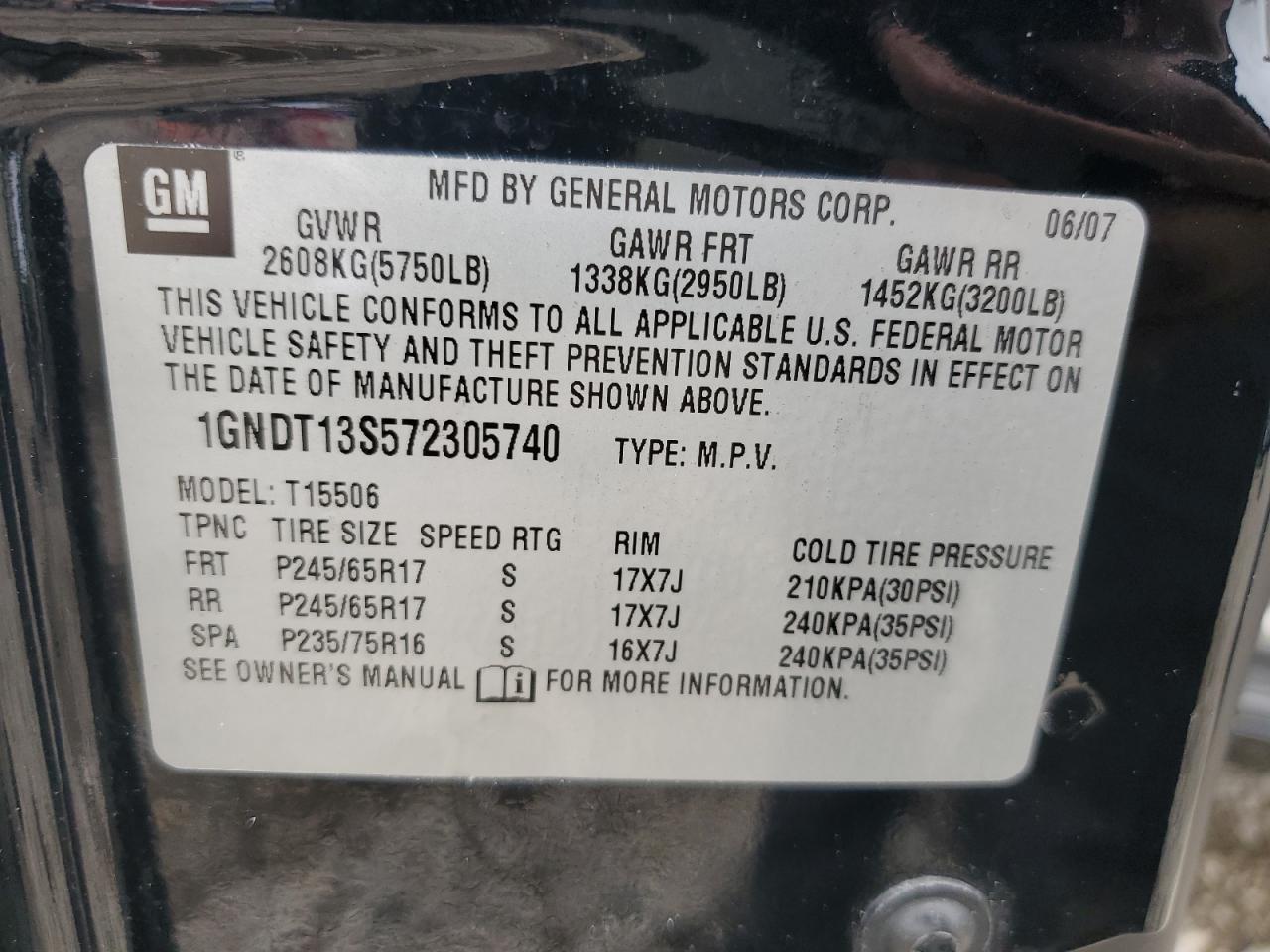 1GNDT13S572305740 2007 Chevrolet Trailblazer Ls