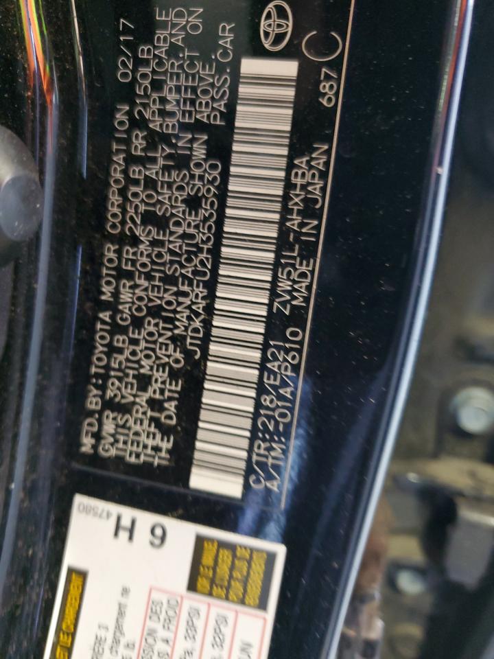 JTDKARFU2H3535930 2017 Toyota Prius