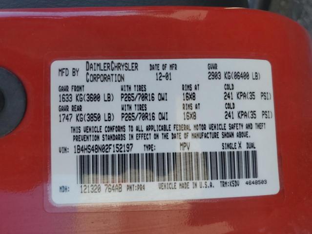 2002 Dodge Durango Slt VIN: 1B4HS48N02F152197 Lot: 60392034