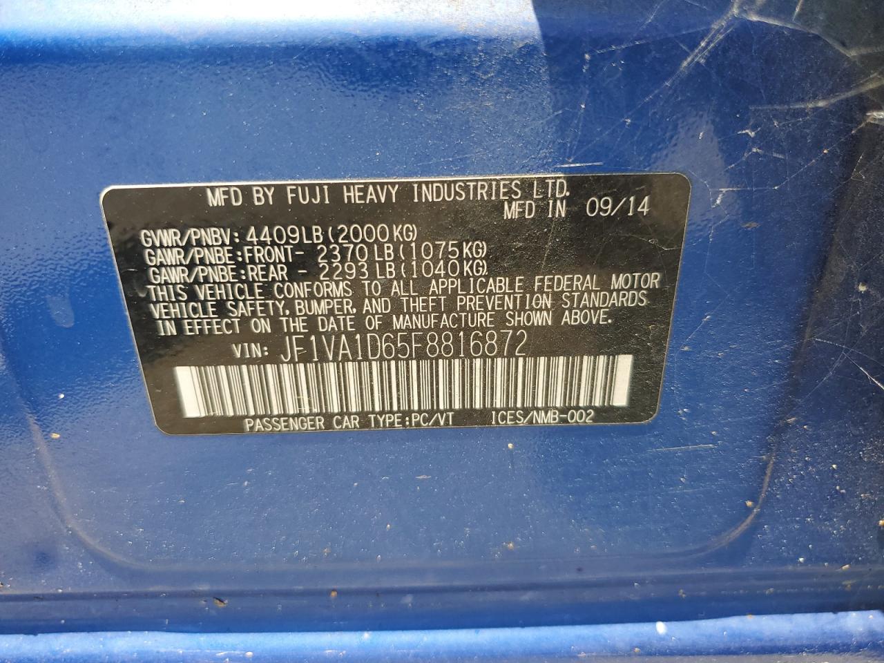 JF1VA1D65F8816872 2015 Subaru Wrx Premium