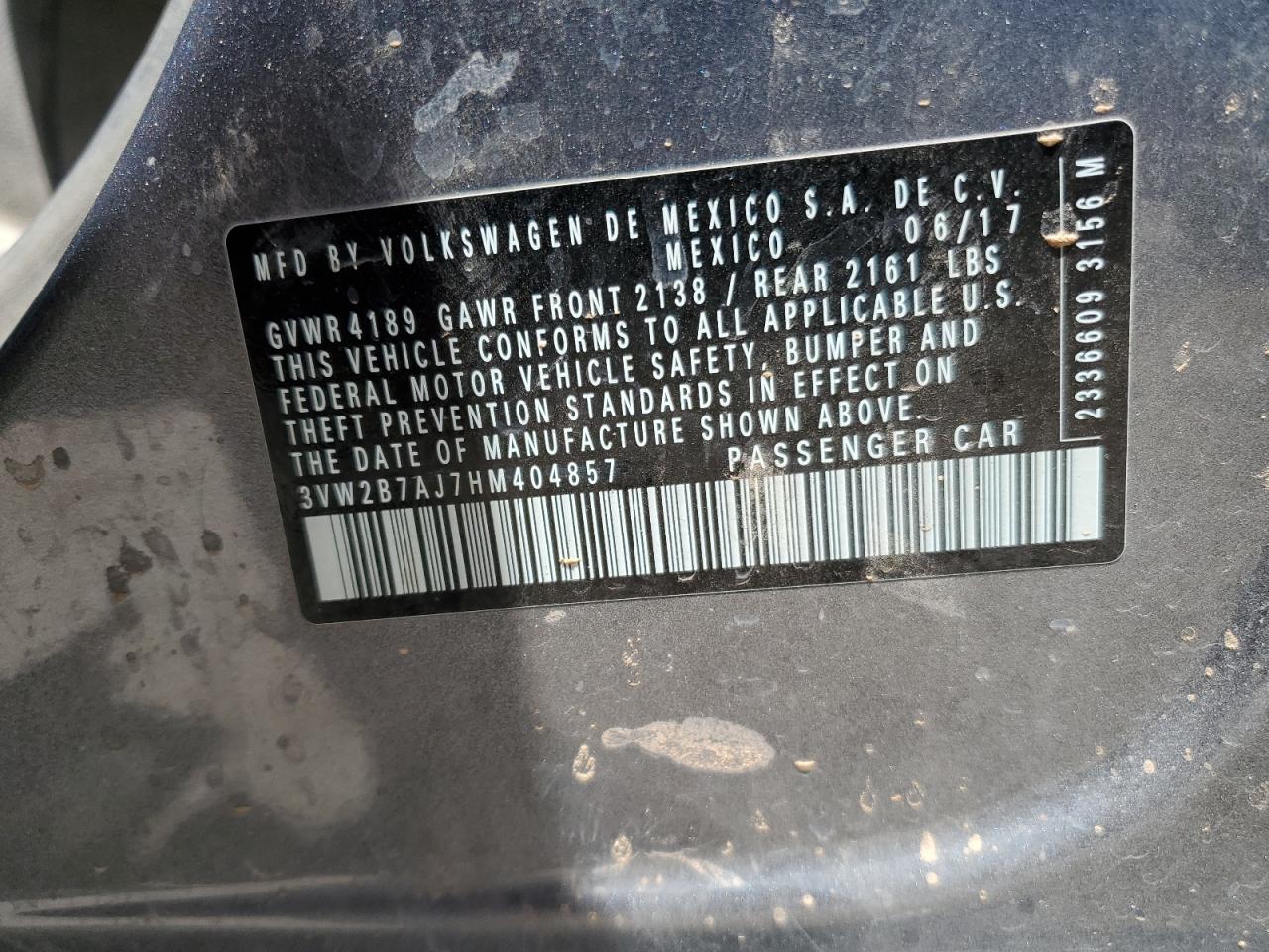 3VW2B7AJ7HM404857 2017 Volkswagen Jetta S