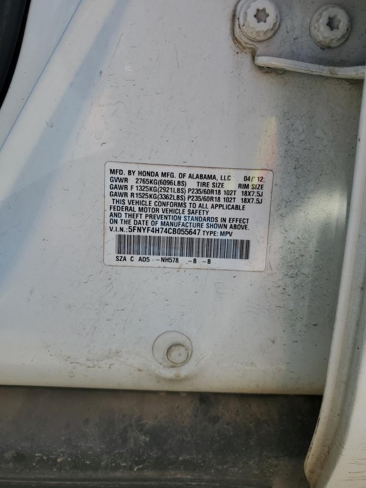 5FNYF4H74CB055647 2012 Honda Pilot Exln