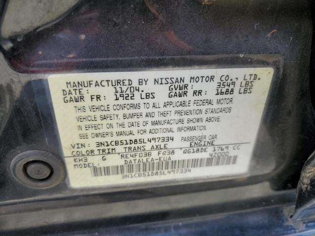 2005 Nissan Sentra 1.8 VIN: 3N1CB51D85L497334 Lot: 58234744