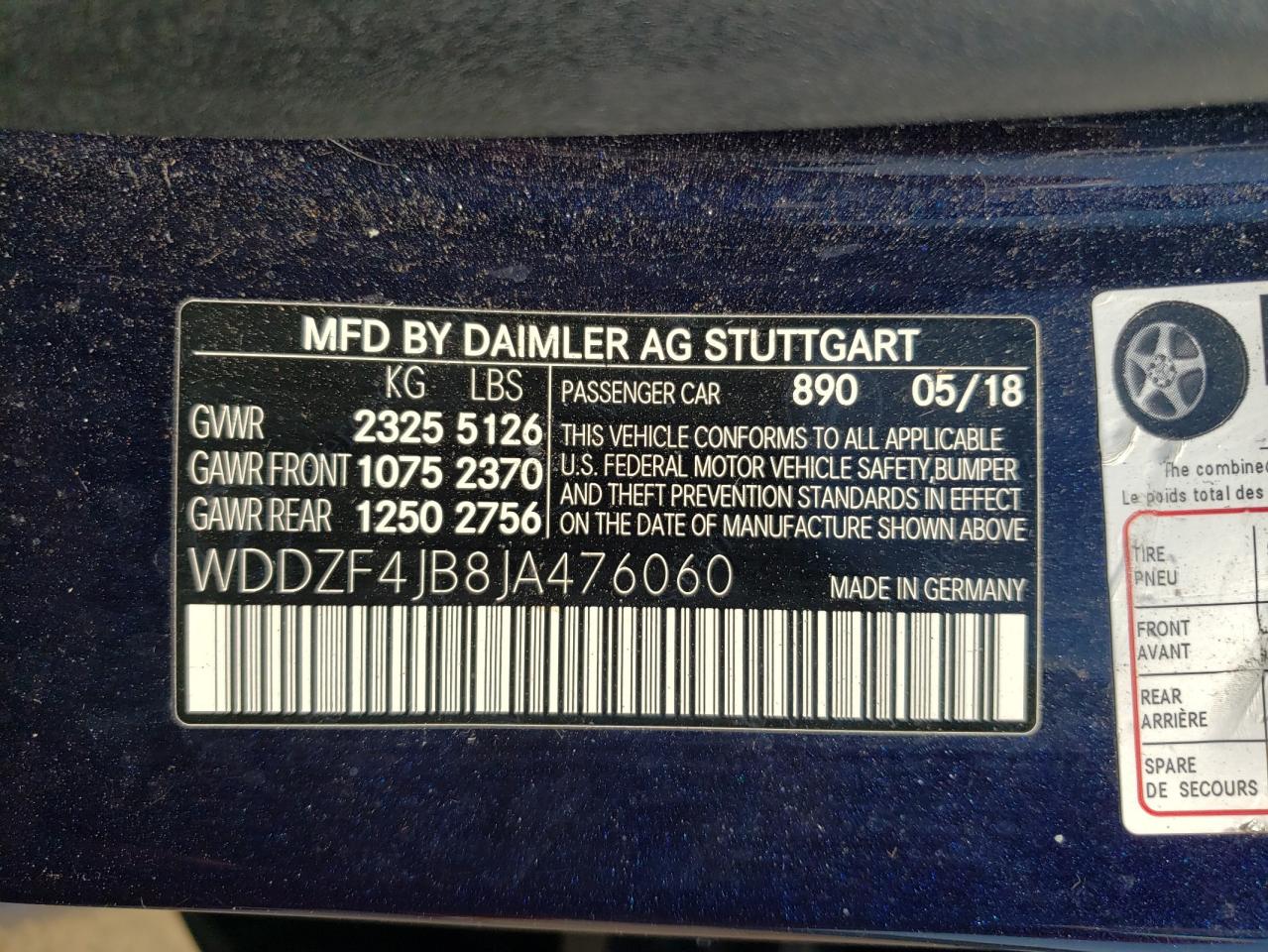 WDDZF4JB8JA476060 2018 Mercedes-Benz E 300