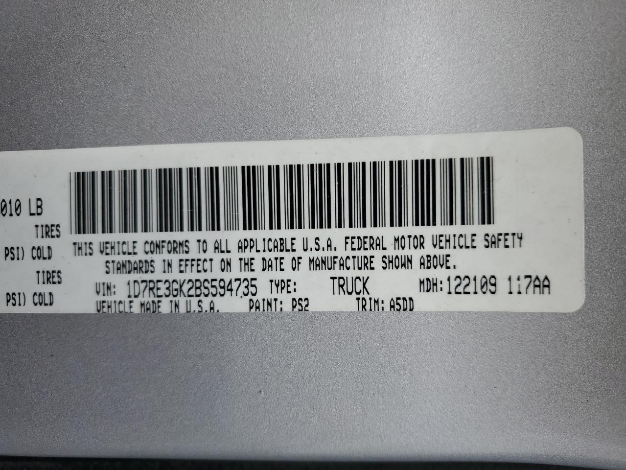 1D7RE3GK2BS594735 2011 Dodge Dakota Slt