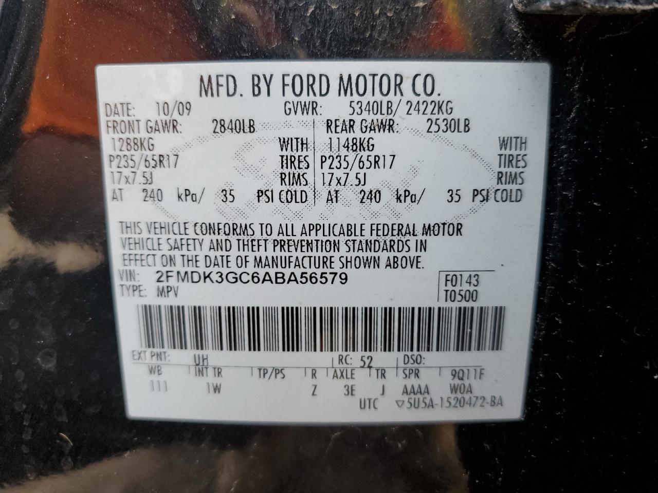 2FMDK3GC6ABA56579 2010 Ford Edge Se