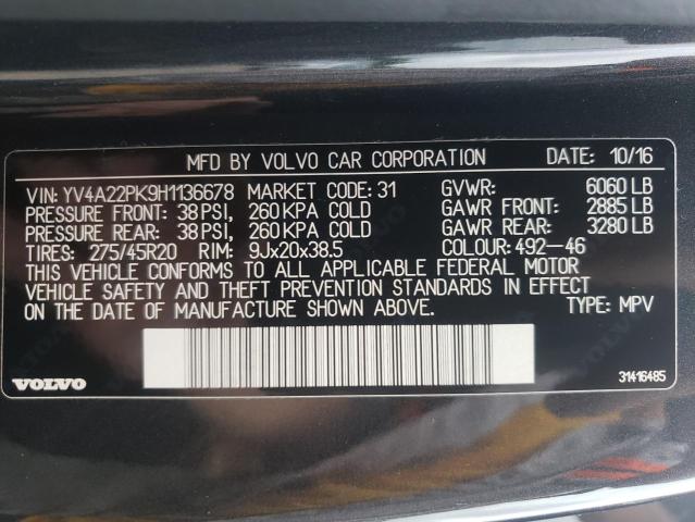 VIN YV4A22PK9H1136678 2017 Volvo XC90, T6 no.14