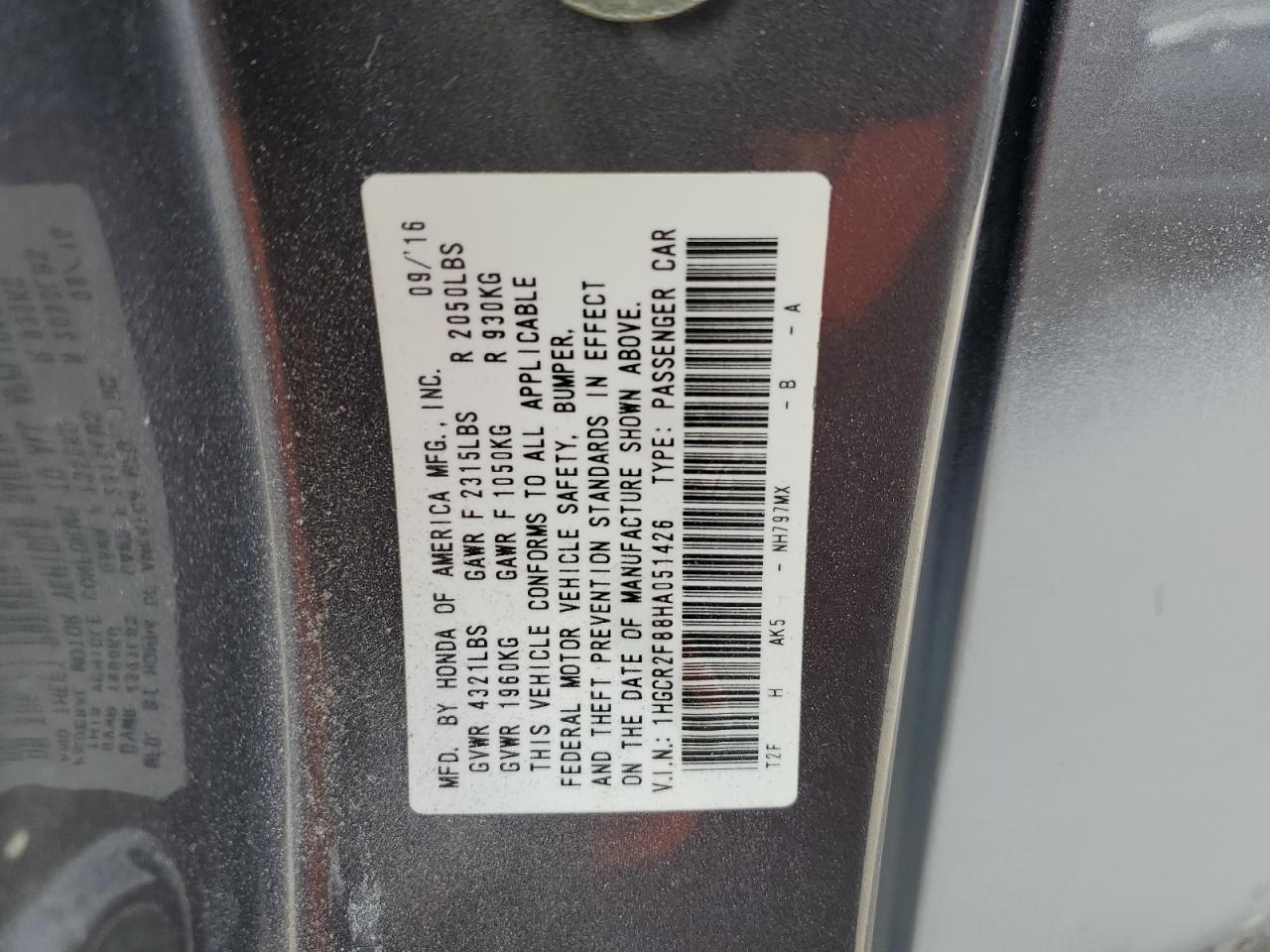 2017 Honda Accord Exl vin: 1HGCR2F88HA051426