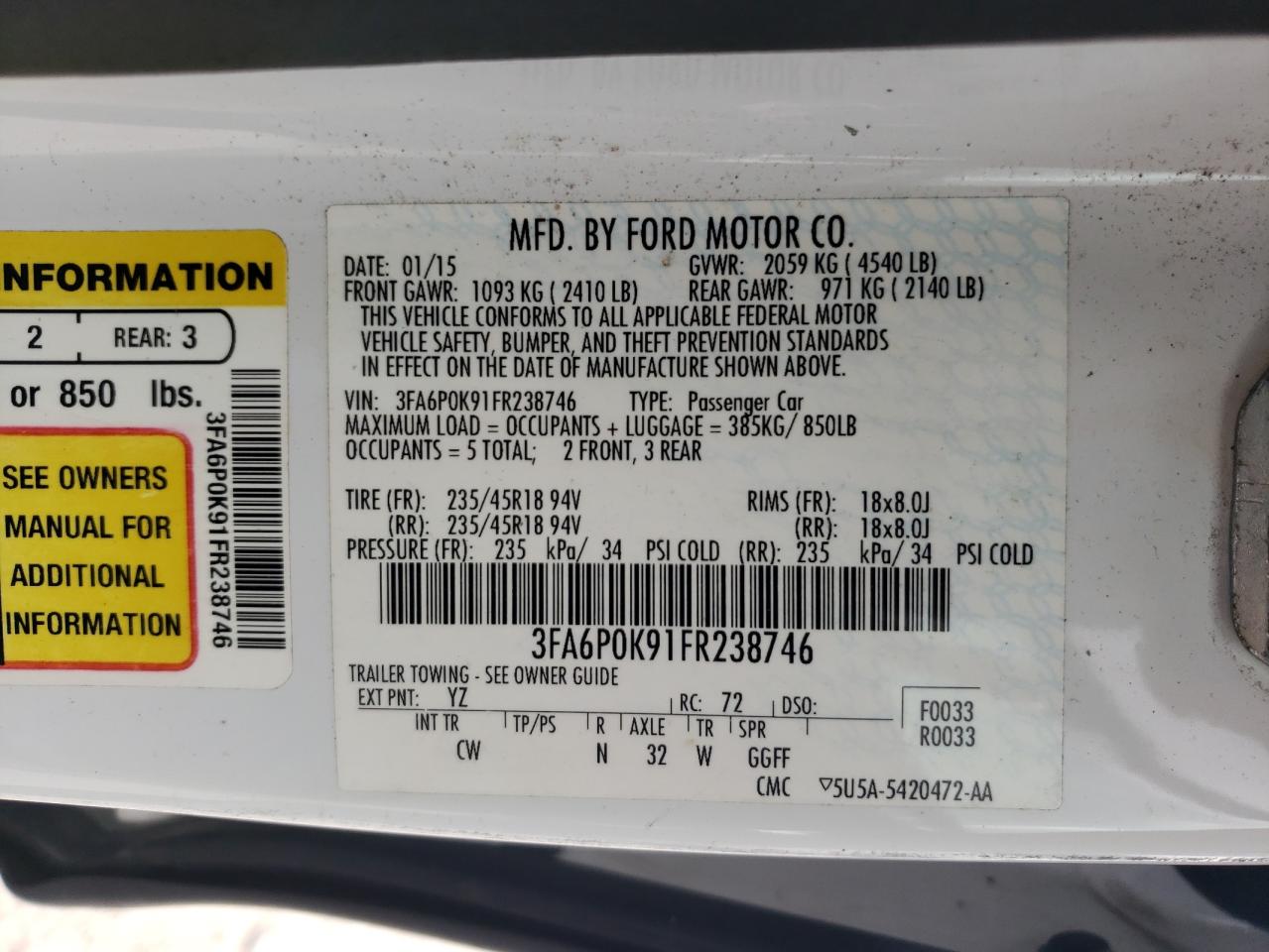 3FA6P0K91FR238746 2015 Ford Fusion Titanium