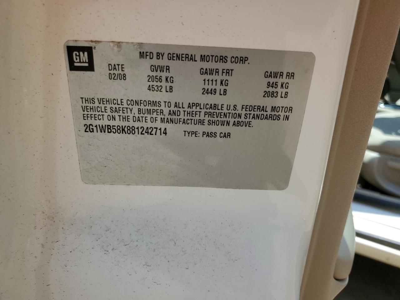 2G1WB58K881242714 2008 Chevrolet Impala Ls