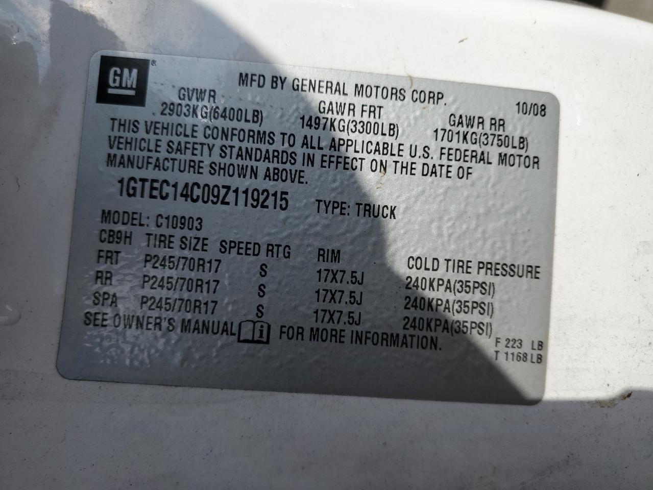 1GTEC14C09Z119215 2009 GMC Sierra C1500