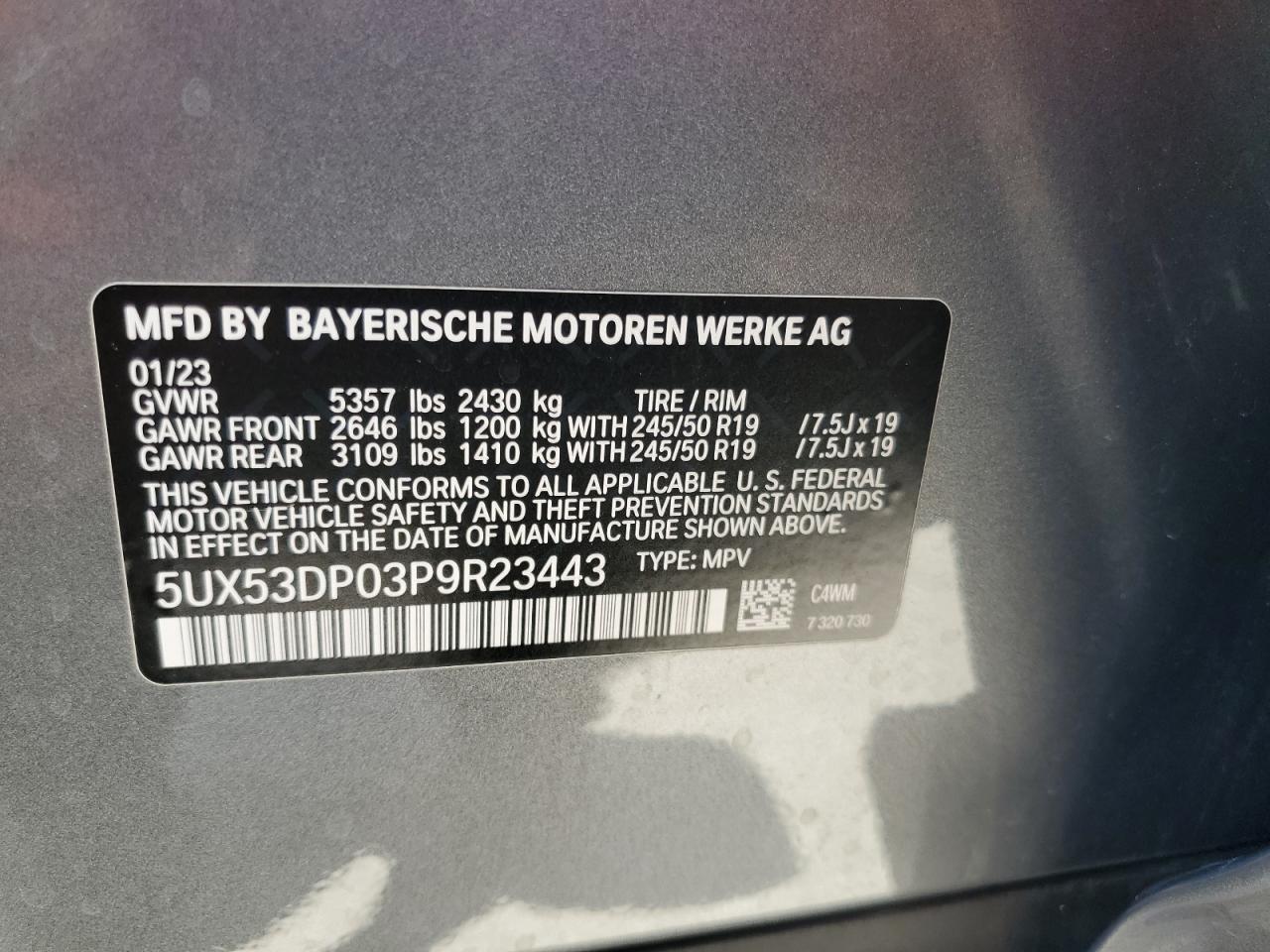 2023 BMW X3 xDrive30I vin: 5UX53DP03P9R23443