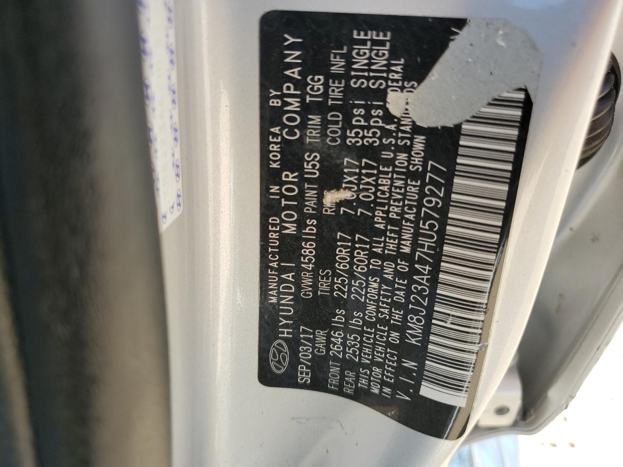 KM8J23A47HU579277 2017 Hyundai Tucson Se