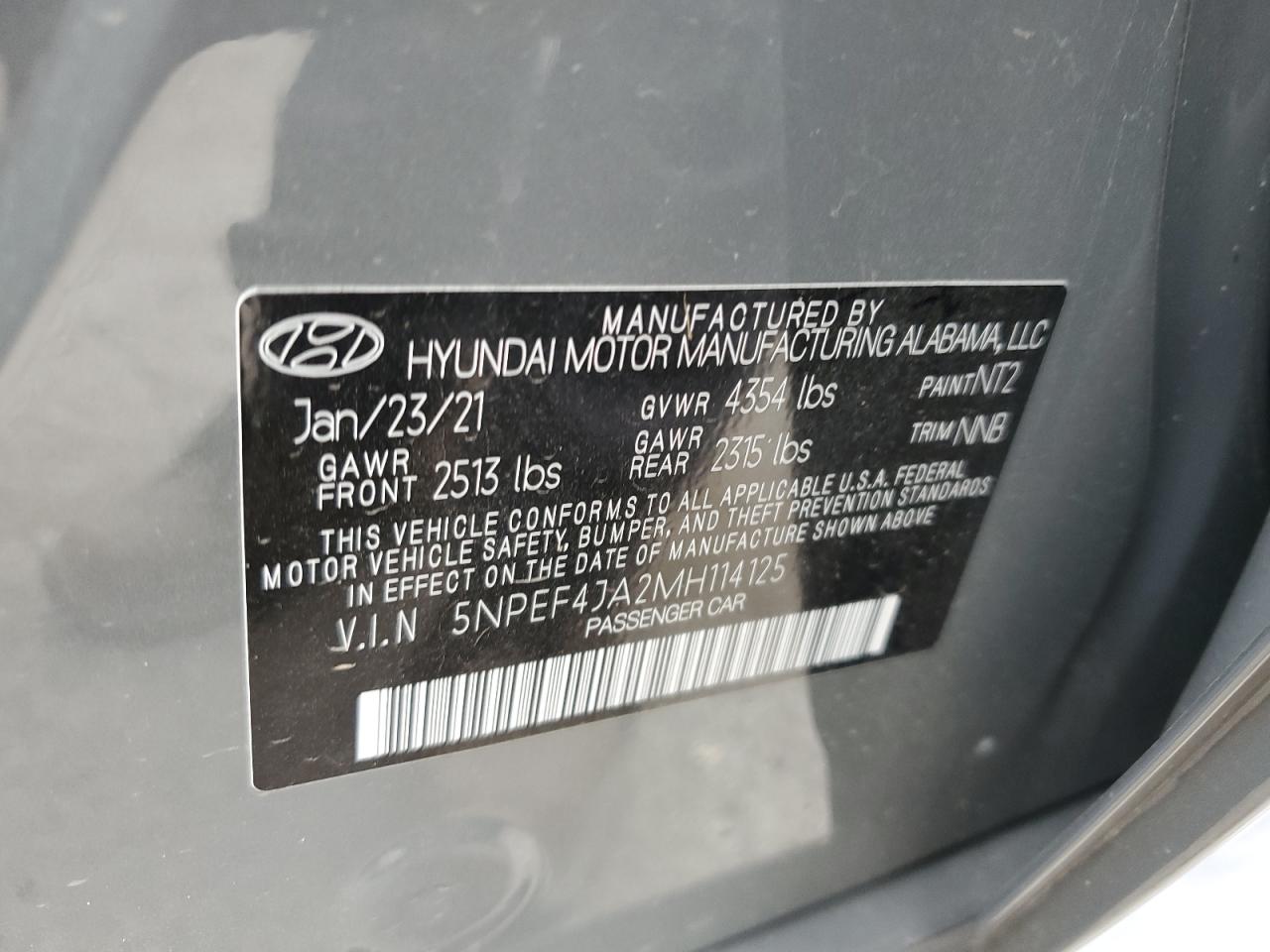 5NPEF4JA2MH114125 2021 Hyundai Sonata Sel