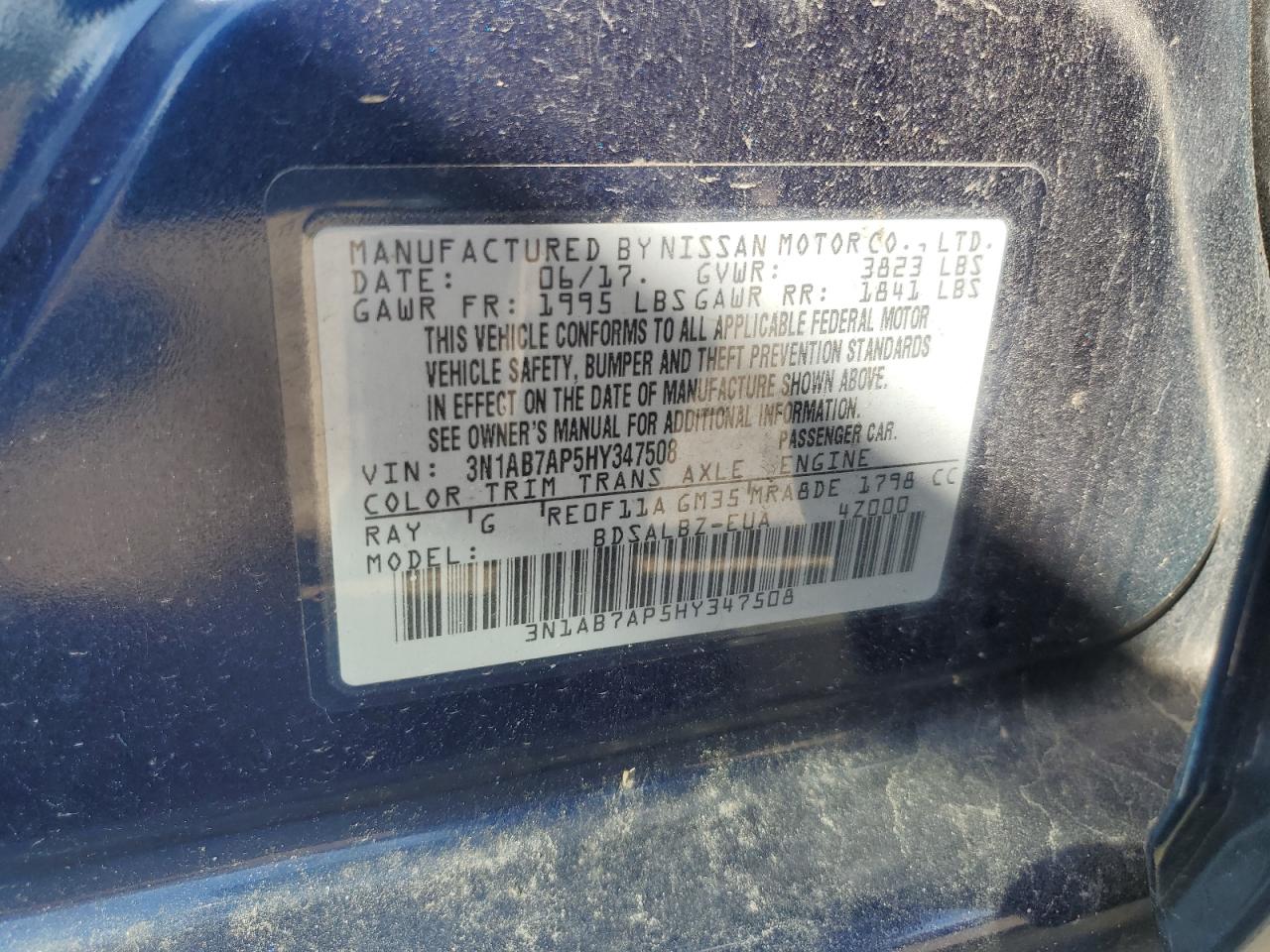 3N1AB7AP5HY347508 2017 Nissan Sentra S