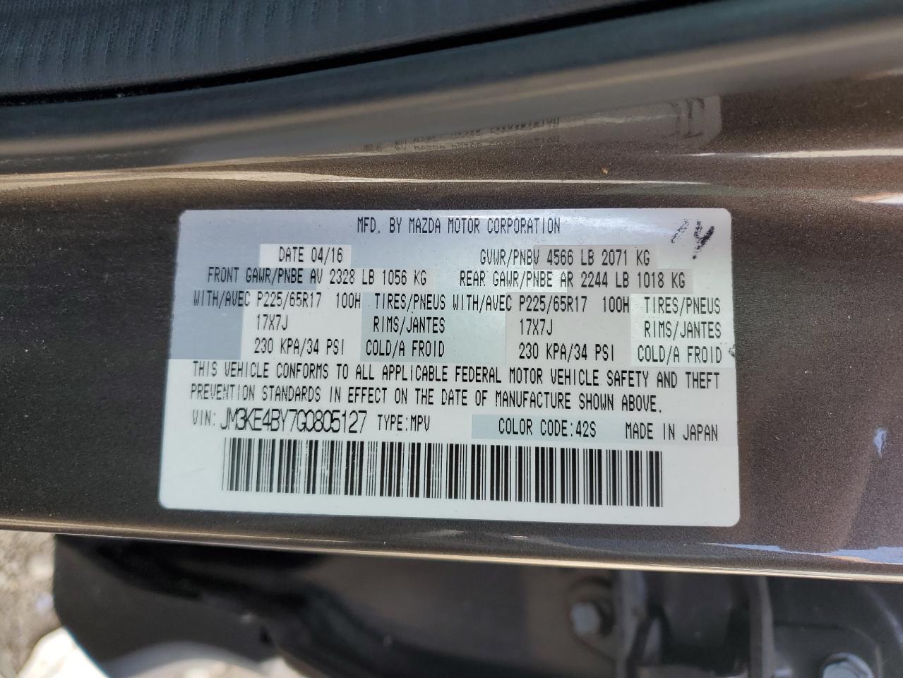 JM3KE4BY7G0805127 2016 Mazda Cx-5 Sport