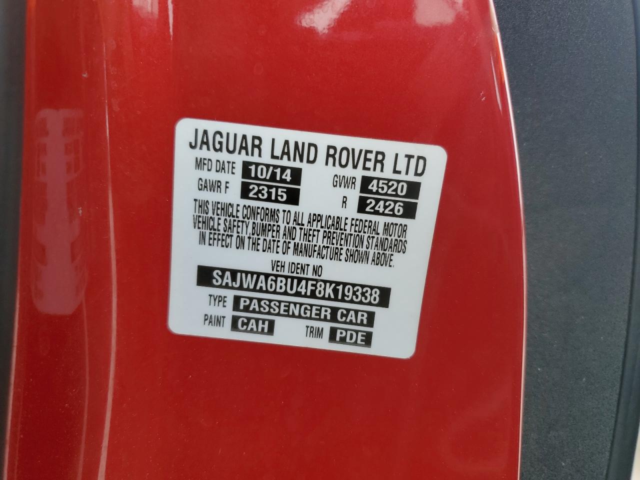 SAJWA6BU4F8K19338 2015 Jaguar F-Type S