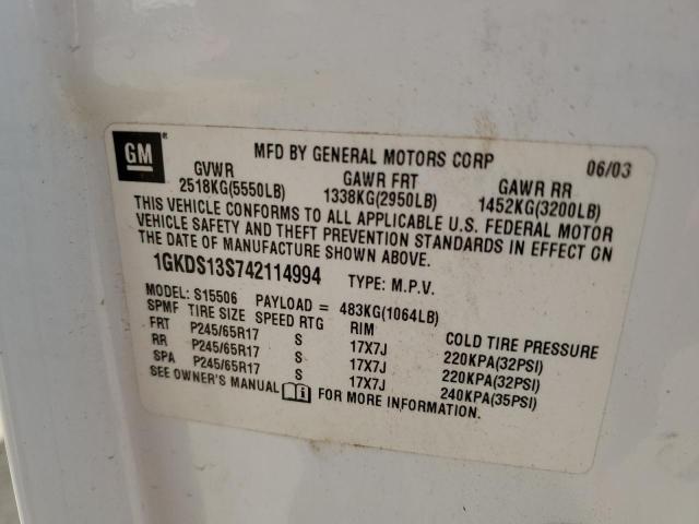 2004 GMC Envoy VIN: 1GKDS13S742114994 Lot: 57213904