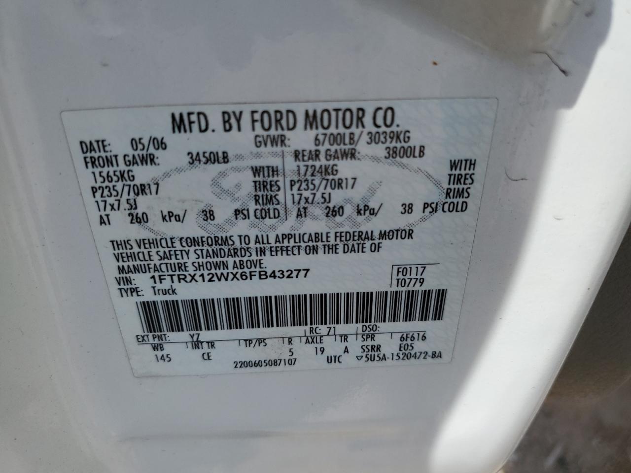 1FTRX12WX6FB43277 2006 Ford F150