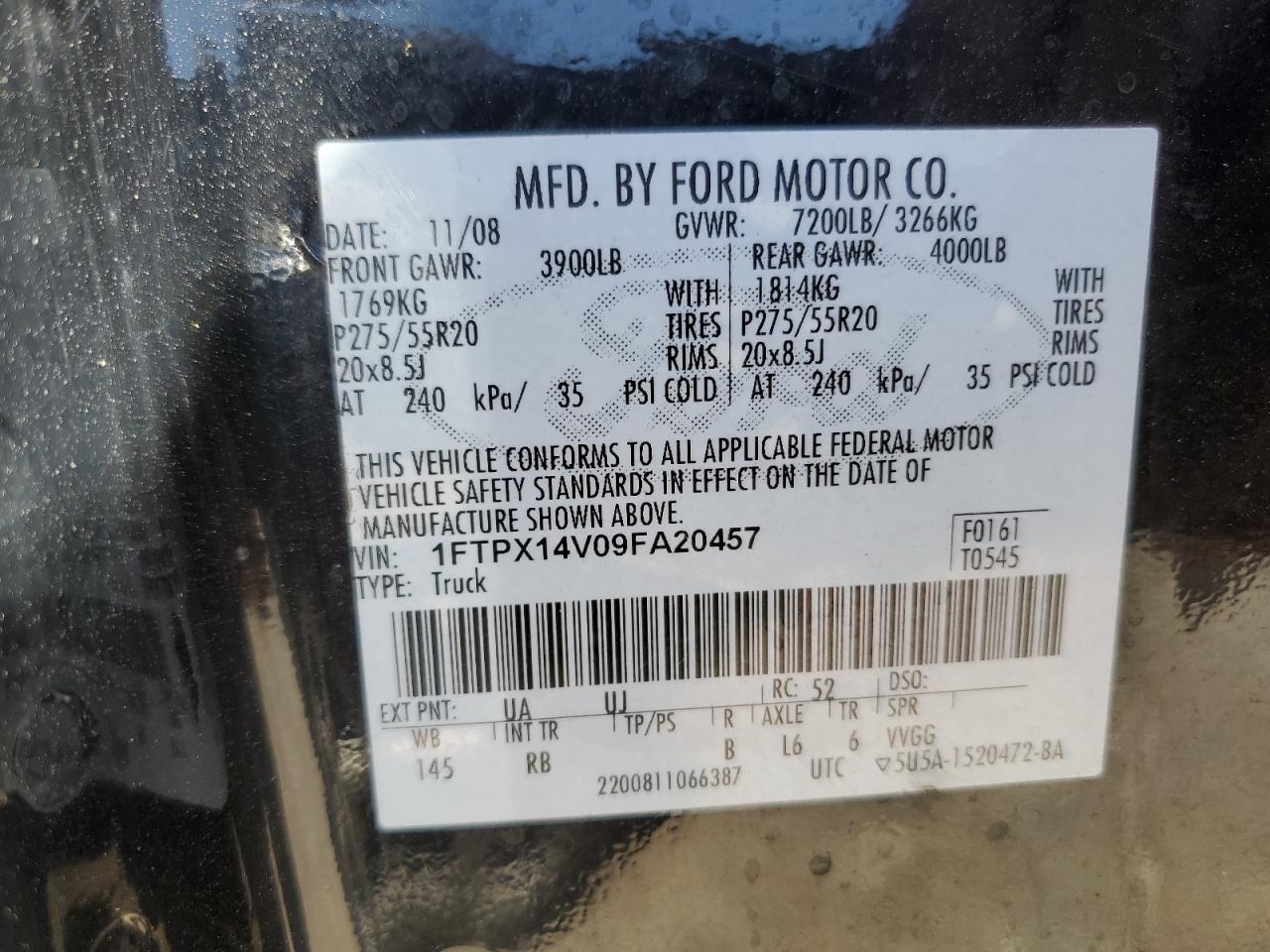 1FTPX14V09FA20457 2009 Ford F150 Super Cab