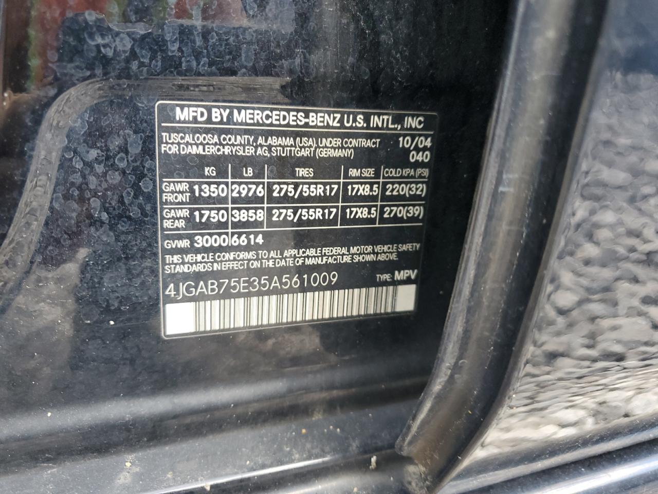 4JGAB75E35A561009 2005 Mercedes-Benz Ml 500