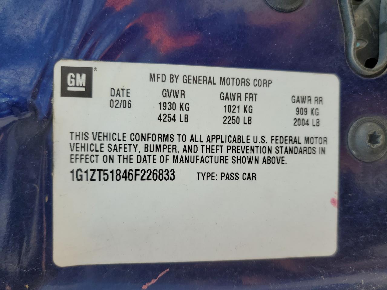 1G1ZT51846F226833 2006 Chevrolet Malibu Lt