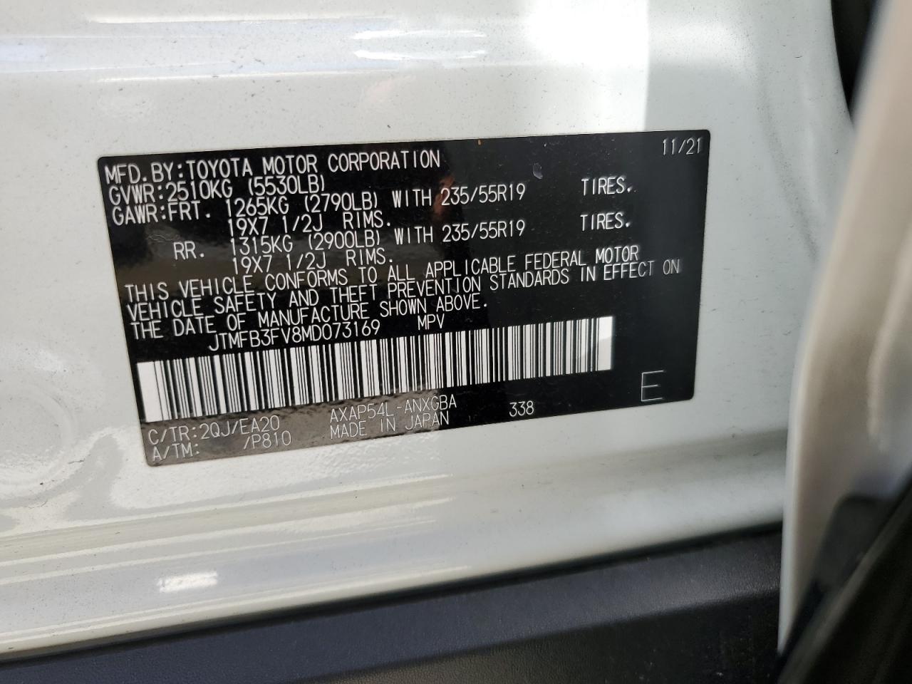 JTMFB3FV8MD073169 2021 Toyota Rav4 Prime Xse