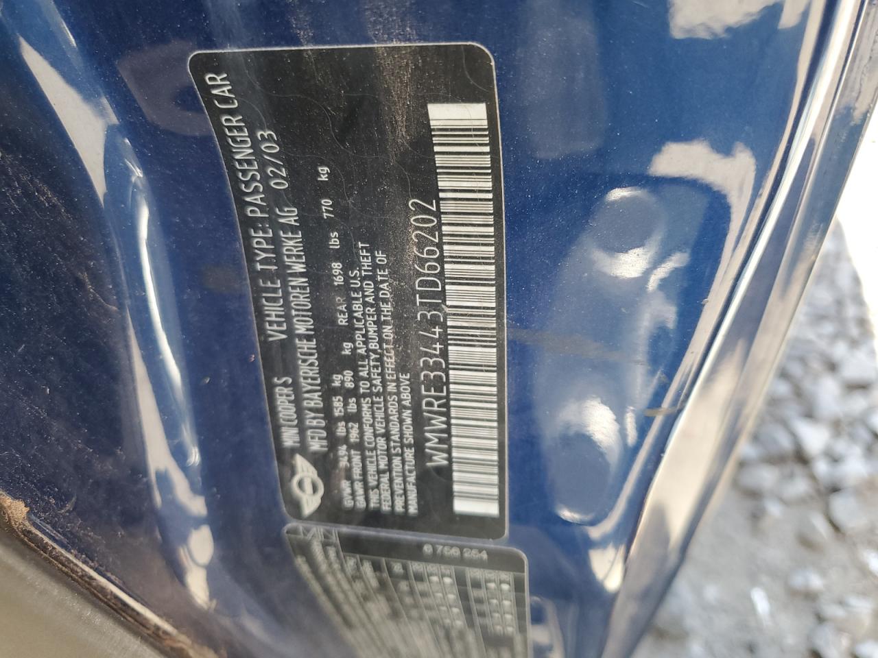 WMWRE33443TD66202 2003 Mini Cooper S