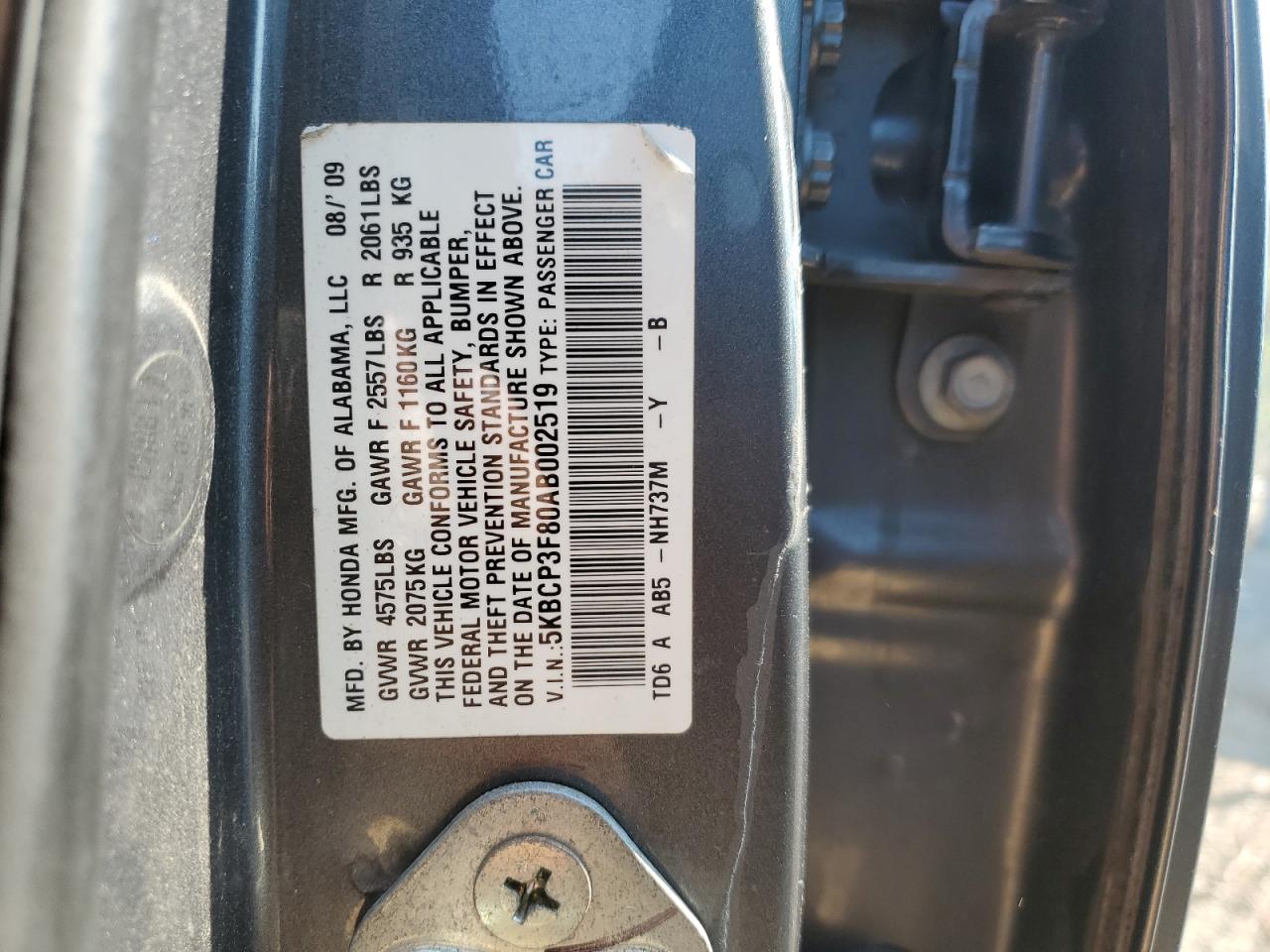 5KBCP3F80AB002519 2010 Honda Accord Exl