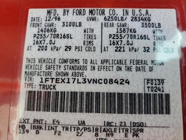 1997 Ford F150 VIN: 1FTEX17L3VNC08424 Lot: 58041874