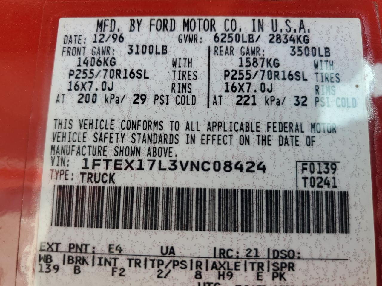 1FTEX17L3VNC08424 1997 Ford F150