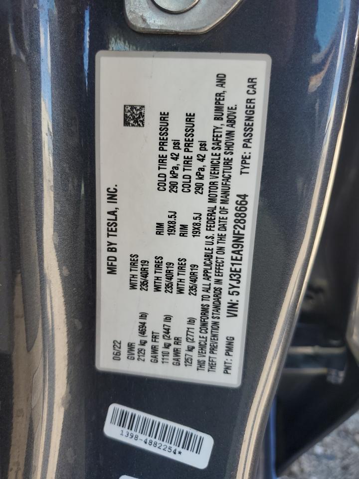 5YJ3E1EA9NF288664 2022 Tesla Model 3