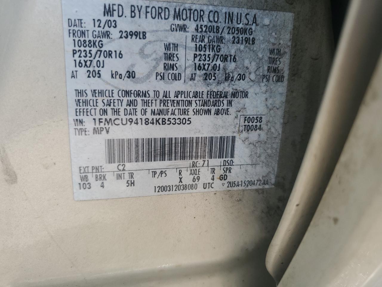 1FMCU94184KB53305 2004 Ford Escape Limited