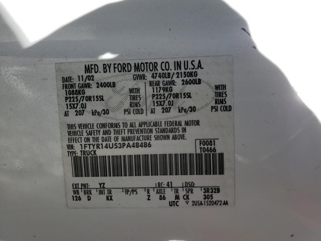 1FTYR14U53PA48486 2003 Ford Ranger Super Cab