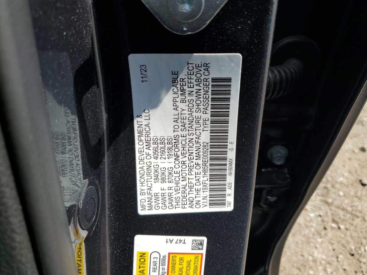 19XFL1H85RE009282 2024 Honda Civic Sport Touring 19XFL1H85RE009282 2024 Honda Civic Sport Touring