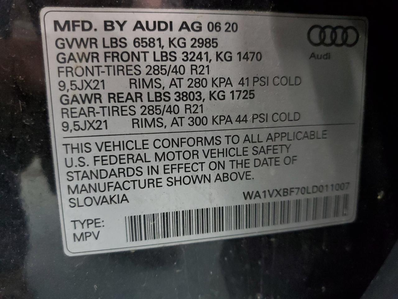 WA1VXBF70LD011007 2020 Audi Q7 Prestige