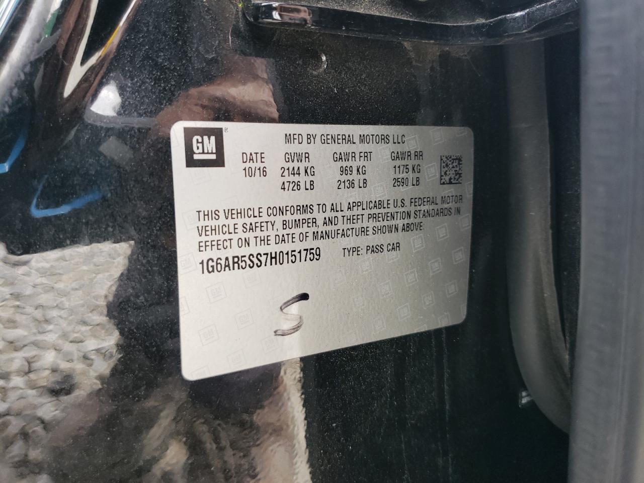 1G6AR5SS7H0151759 2017 Cadillac Cts Luxury