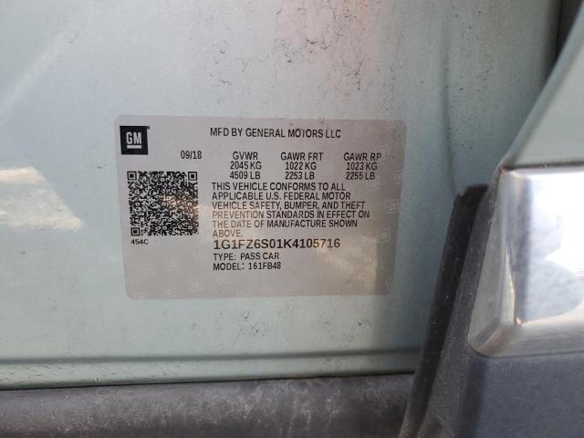 2019 Chevrolet Bolt Ev Premier VIN: 1G1FZ6S01K4105716 Lot: 59672404