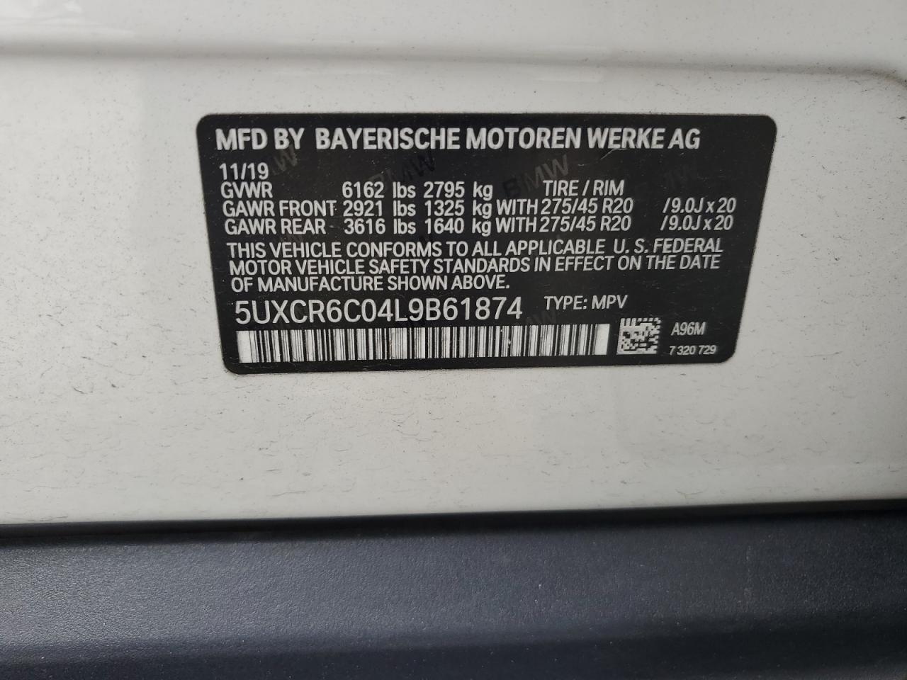 5UXCR6C04L9B61874 2020 BMW X5 xDrive40I
