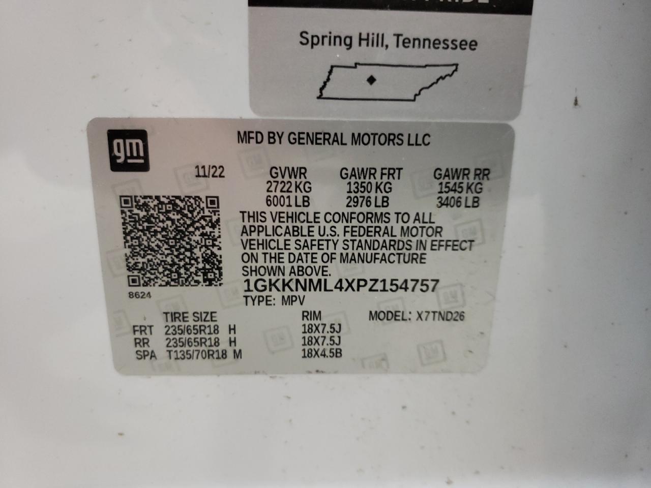 1GKKNML4XPZ154757 2023 GMC Acadia Slt