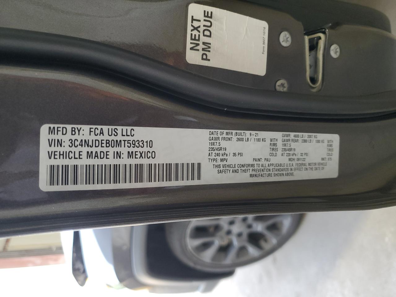 3C4NJDEB0MT593310 2021 Jeep Compass 80Th Edition