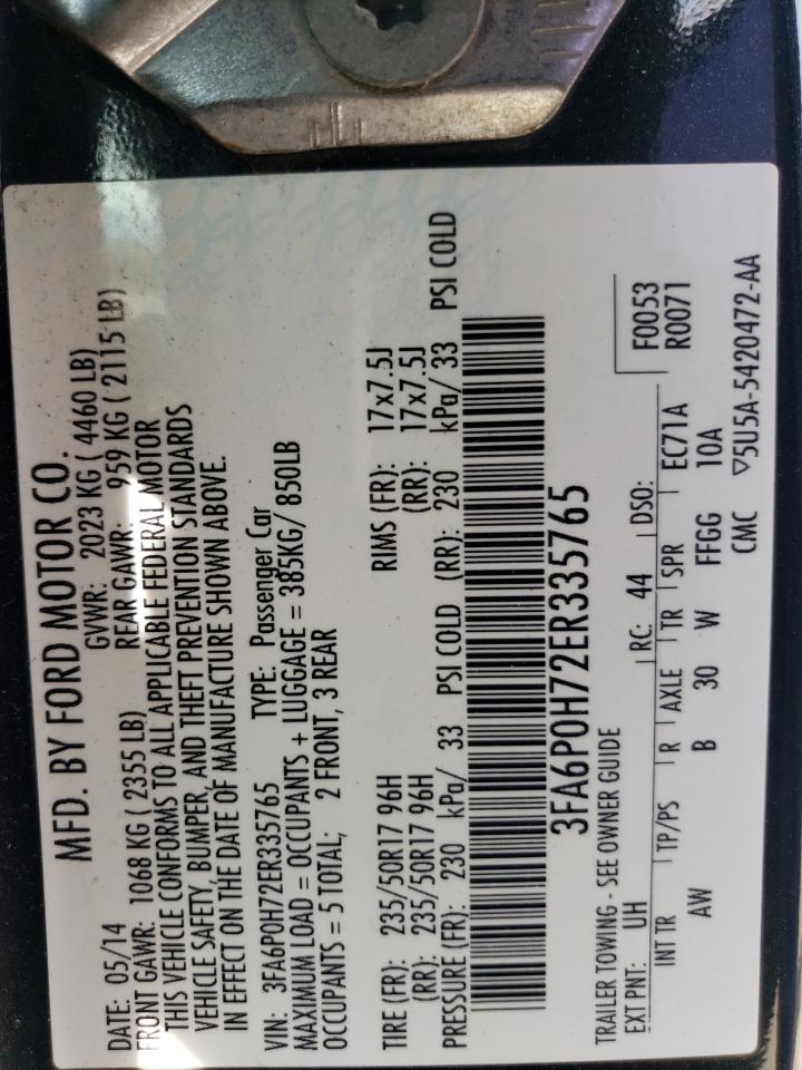 3FA6P0H72ER335765 2014 Ford Fusion Se