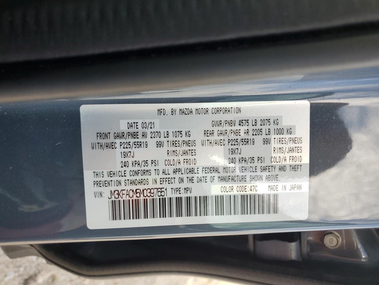 JM3KFACM5M0397651 2021 Mazda Cx-5 Touring