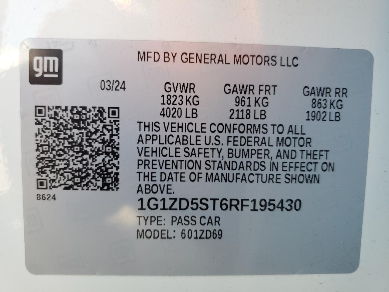 1G1ZD5ST6RF195430 2024 Chevrolet Malibu Lt