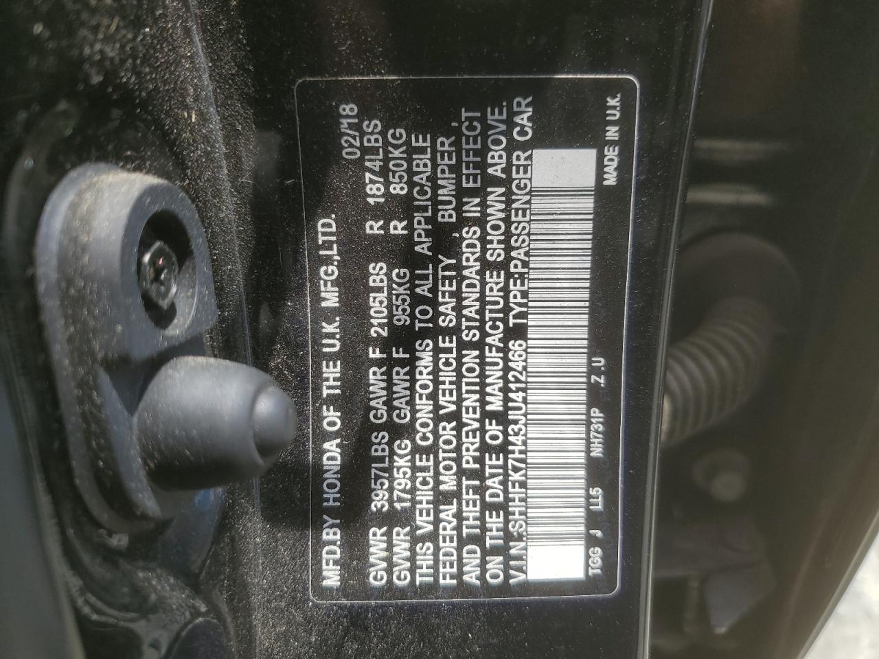 SHHFK7H43JU412466 2018 Honda Civic Sport