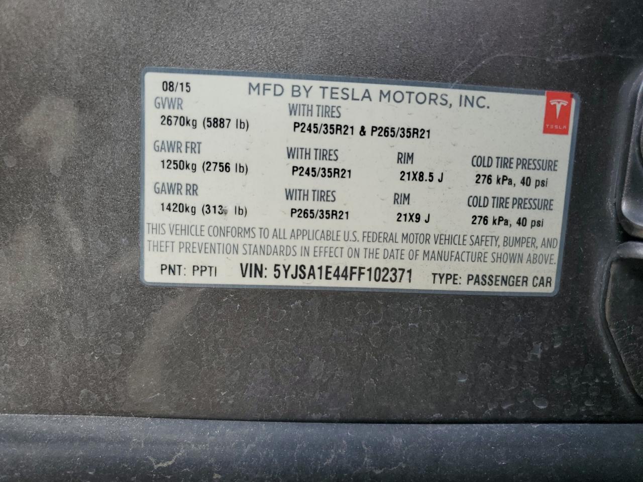 5YJSA1E44FF102371 2015 Tesla Model S