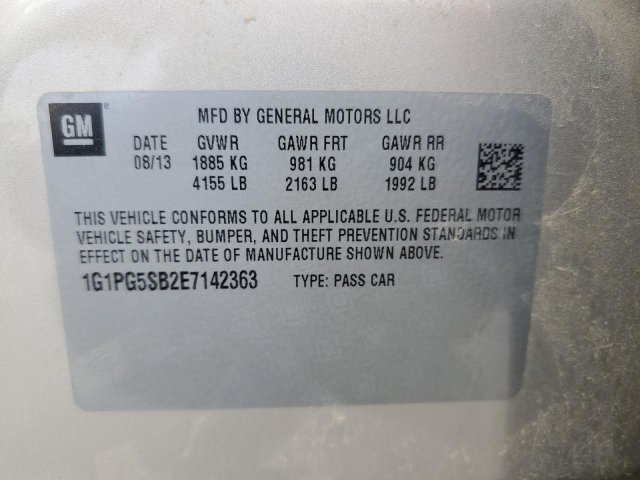 1G1PG5SB2E7142363 2014 Chevrolet Cruze Ltz