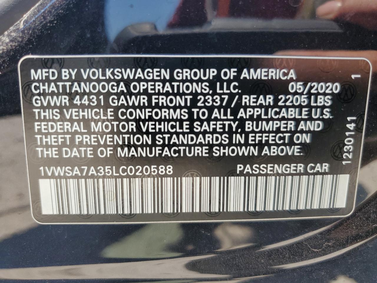 1VWSA7A35LC020588 2020 Volkswagen Passat Se